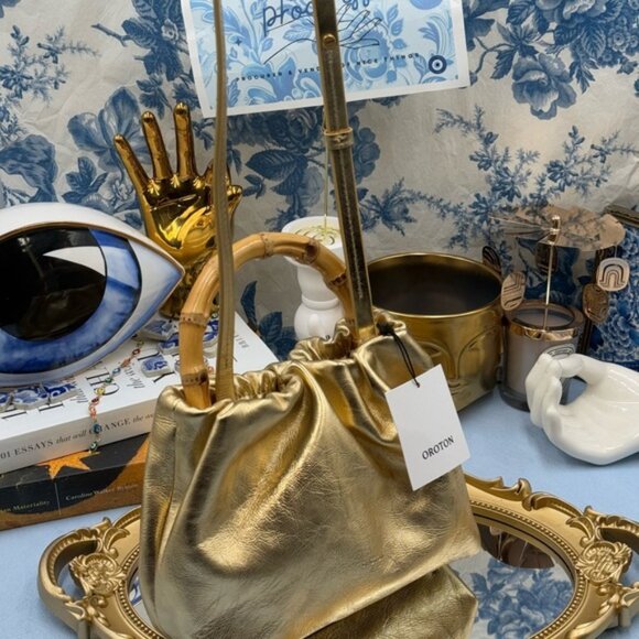 🆕 OROTON 🧿 NWOT Gretel Mini Top Handle, Metallic Gold - Picture 2 of 15